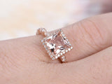 2.1ct Princess Cut Peach Morganite Solitaire Engagement Ring 18k RoseGold Finish