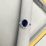 3ct Engagement Ring Oval Cut Blue Sapphire Floral Cluster 14k White Gold Finish