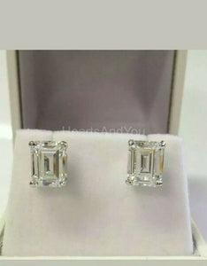 1ct Emerald Cut Simulated Diamond Solitaire Stud Earrings 14k White Gold Plated