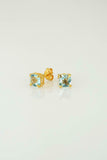 1ct Stud Earrings Cushion Cut Blue Aquamarine Solitaire 14k Yellow Gold Finish