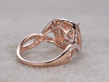 2.5ct Cushion Cut Morganite Infinity Band Halo Engagement Ring 14k RoseGold Over