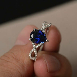 1ct Pear Cut Blue Sapphire Infinity Solitaire Engagement Ring 14k WhiteGold Over