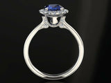 2.2ct Round Blue Sapphire Diamond Halo Solitaire Band RIng 14k White Gold Finish