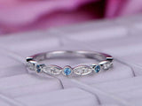 1ct Round Cut Blue Topaz Wedding Band Ring Half Eternity 14k White Gold Finish