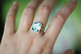 4ct Emerald Cut Blue Aquamarine Engagement Ring Solitaire 14k White Gold Finish