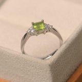 1ct Asscher Cut Peridot Diamond Petite Round Accent Ring 14k White Gold Finish