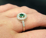 2ct Engagement Ring Round Cut Green Emerald Diamond Halo 14k White Gold Finish