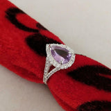 2ct Engagement Ring Pear Cut Purple Amethyst Split Shank Halo 14k WhiteGold Over