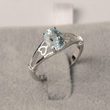 1ct Oval Cut Blue Aquamarine Open Heart Shank Solitaire Ring 14k White Gold Over