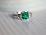 2ct Engagement Ring Cushion Cut Green Emerald Diamond Halo 14k White Gold Finish