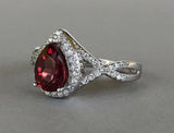 1.9ct Pear Red Garnet Halo Infinity Design Engagement Ring 14k White Gold Finish