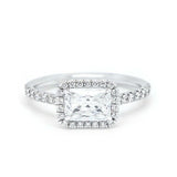 2ct Radiant Cut Diamond Engagement Ring Round Accent Halo 14k White Gold Finish