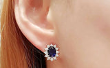 2ct Oval Cut Blue Sapphire Diamond Halo Cluster Stud Earrings 14k WhiteGold Over