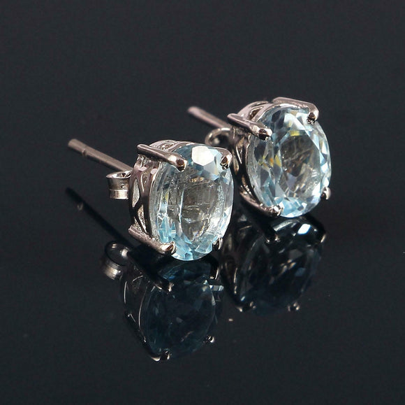 2.3ct Stud Earrings Oval Cut Blue Aquamarine Solitaire Women 14k White Gold Over