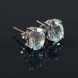 2.3ct Stud Earrings Oval Cut Blue Aquamarine Solitaire Women 14k White Gold Over