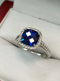 2ct Cushion Cut Blue Sapphire Braided Shank Solitaire Ring 14k White Gold Finish