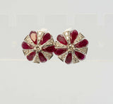 1.5ct Pear Cut Red Garnet Art Deco Diamond Stud Earrings 14k White Gold Finish