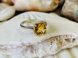 2.1ct Engagement Ring Cushion Cut Yellow Citrine Solitaire 14k White Gold Finish