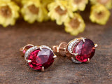 1ct Oval Cut Pink Ruby Elegant Gorgeous Stud Earrings Women 14k Rose Gold Finish