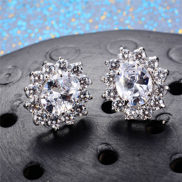 2.3ct Oval Cut VVS1 Diamond Flower Solitaire Stud Earrings 14k White Gold Finish