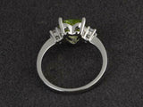 1.4ct Engagement Ring Heart Cut Green Peridot Three Stone 14k White Gold Finish