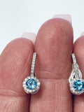 2.2ct Round Cut Aquamarine Halo Lever Back Drop Earrings 14k White Gold Finish