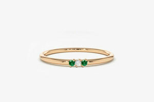 0.3ct Engagement Ring Round Diamond Emerald Accent Trilogy 14k Rose Gold Finish