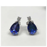 2.2ct Pear Cut Blue Sapphire Diamond Elegant Stud Earrings 14k White Gold Finish