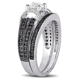 3.5Ct Round Cut Black Diamond Bridal Set Engagement Ring 14K White Gold Finish