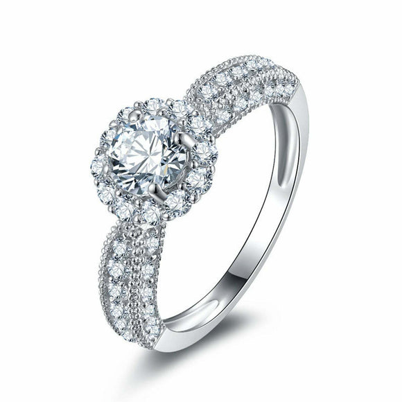 2.5ct Round Cut Diamond Milgrain Solitaire with Accent Ring 14k WhiteGold Finish