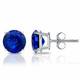 1ct Round Cut Blue Sapphire Push Back Women Stud Earrings 14k White Gold Finish