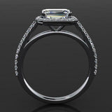 1.5ct East West Emerald Cut VVS1 Diamond Accents Halo Ring 14k White Gold Finish