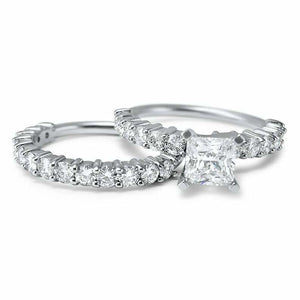 2.5ct Princess Cut Diamond Bridal Set Band Engagement Ring 14k White Gold Finish