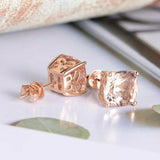 2ct Cushion Cut Peach Morganite Solitaire Stud Earrings 14k Rose Gold Finish