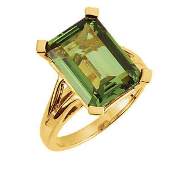 1.5ct Emerald Cut Green Peridot Solitaire Engagement Ring 14k Yellow Gold Finish