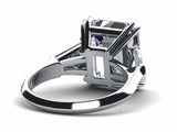 2.5ct Emerald Cut Diamond Side Baguette Engagement Ring 14k White Gold Finish