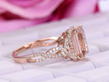 4ct Emerald Cut Morganite Infinity Band Halo Engagement Ring 14k Rose Gold Over