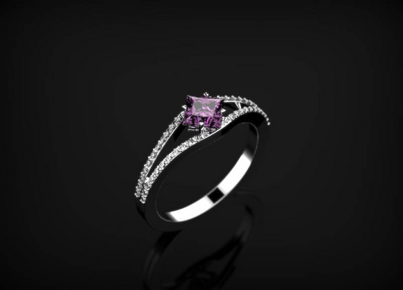 2ct Princess Cut Purple Amethyst Engagement Ring 14k White Gold Over Split Shank