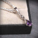 1ct Purple Amethyst Pendant Oval Cut Infinity Style 14k White Gold Over NO CHAIN