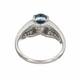 2.3ct Oval Cut Blue Sapphire Solitaire with Accents Ring 14k White Gold Finish