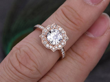 1ct Round Cut Diamond Engagement Ring 14k Rose Gold Finish Halo Vintage Wedding