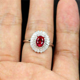 3.7ct Oval Cut Pink Ruby Engagement Ring Halo Cocktail 14k White Gold Finish