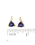 0.7ct Trillion Simulated London Blue Topaz Solitaire Stud Earring 14k GoldPlated