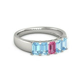 5Ct Emerald Cut Pink Sapphire Blue Aquamarine Band Ring 14K White Gold Finish