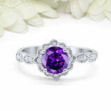 2ct Round Cut Amethyst Engagement Ring Vintage Halo Art Deco 14k White Gold Over