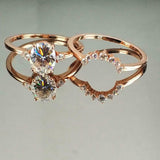 1.5ct Oval Cut Diamond Engagement Ring Bridal Set Curved Band 14k Rose Gold Over