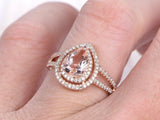 1.2ct Pear Cut Peach Morganite Double Halo Engagement Ring 14k Rose Gold Finish