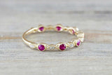 1ct Round Cut Pink Ruby Wedding Band Milgrain Half Eternity 14k Yellow Gold Over