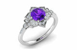 2.2ct Round Cut Purple Amethyst Flower Milgrain Halo Ring 14k White Gold Finish