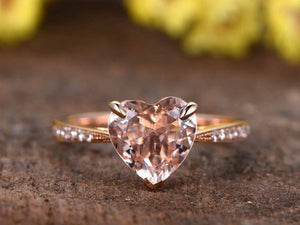 1.2ct Heart Cut Peach Morganite Engagement Ring 14k Rose Gold Finish Heart Shape